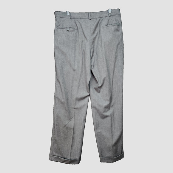 Mens 34x28 Gray Pleated Cuffed Dress Pants Relaxed Straight Career Custom Cut - Picture 2 of 10